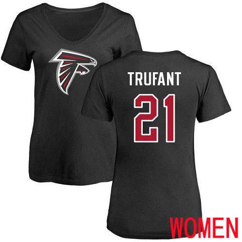 Atlanta Falcons Black Women Desmond Trufant Name And Number Logo NFL Football #21 T Shirt